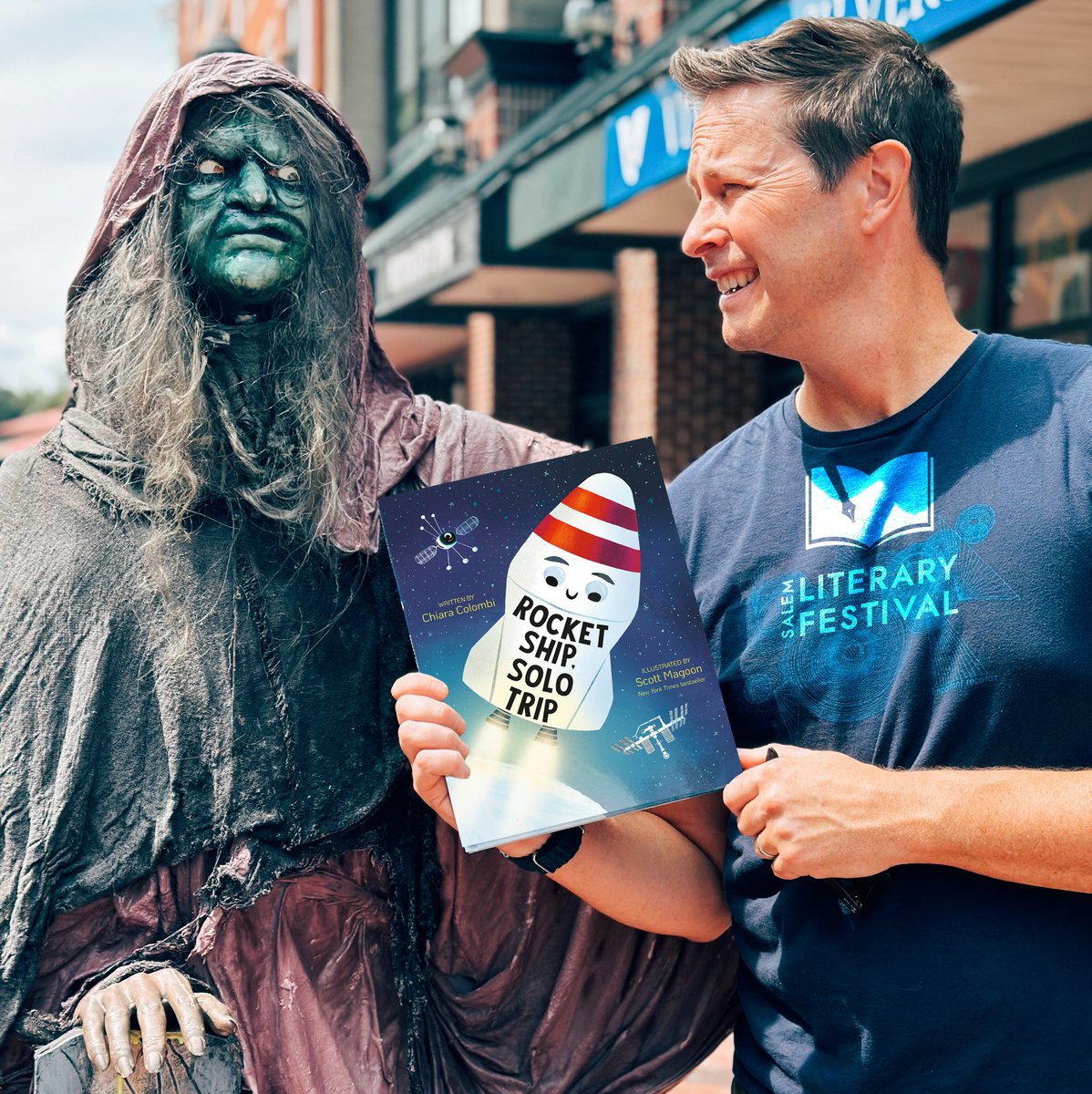 Join us for a spell @salemlitfest for spellbinding stories-&amp;out-of-this-world fun.
I'll share Rocket Ship, Solo Trip by <a href="/chiaracolombi/">chiara colombi</a> &amp; me, @catballoumealey
&amp; @lorihaskinshouran will enchant w/ storytimes, &amp; 📚 sale from @wickedgoodbooks.9/7 at 10:30, link in bio. #SalemLitFest