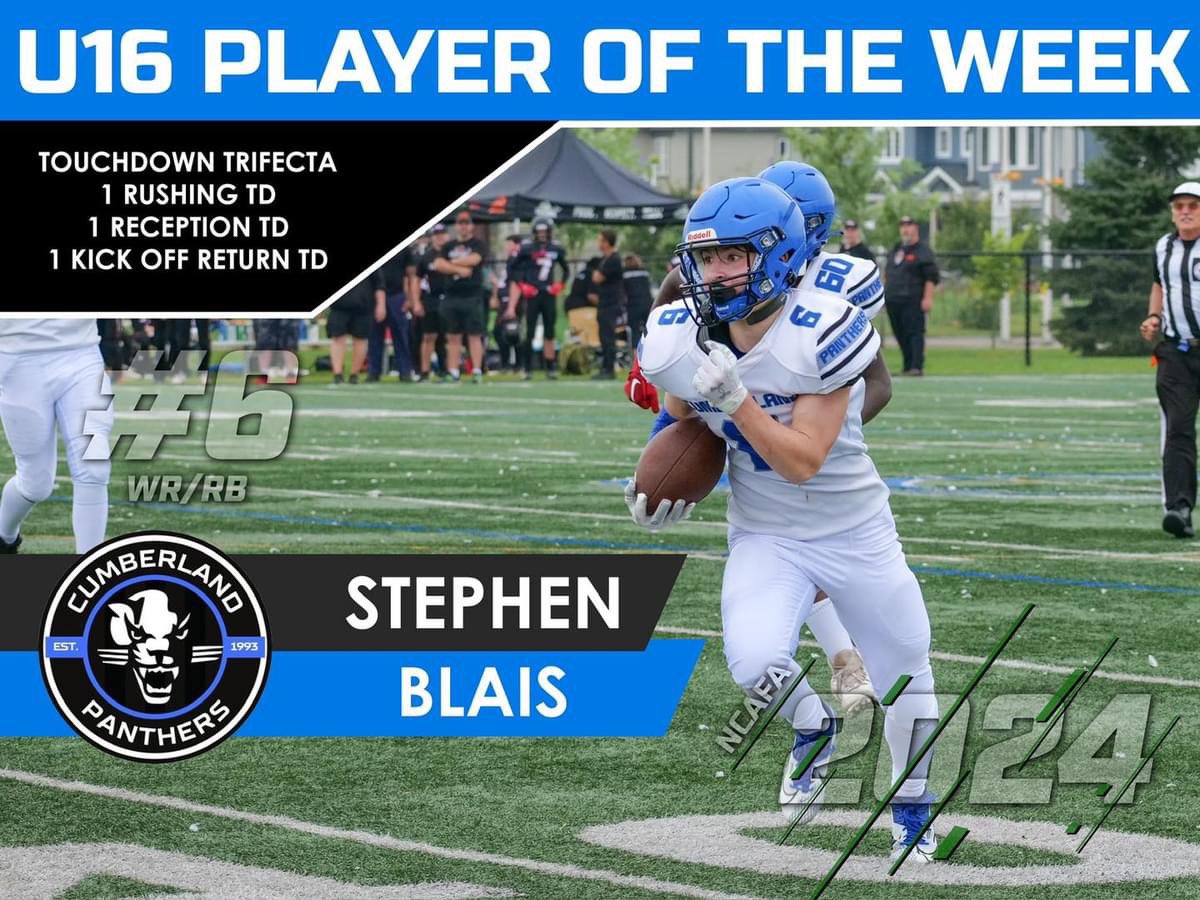 Super grateful to be named u16 <a href="/Cumber_Panthers/">Cumberland Panthers</a> Player of the Week in WK3. We’re off to a great start…more to come. #bleedblue <a href="/NCAFAfootball/">NCAFA</a>