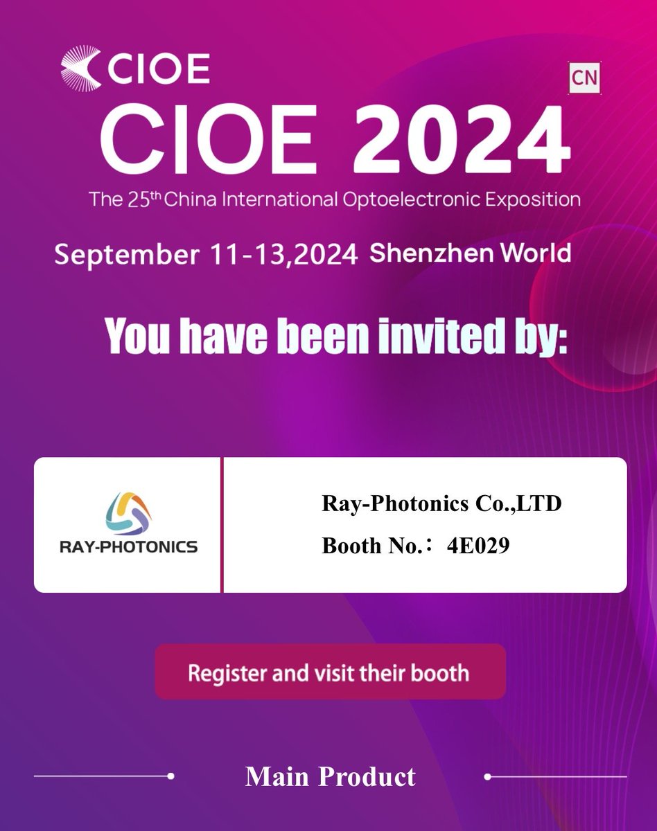 ray_photonics1's tweet image. Exciting News! RAY-Photonics Co., LTD is Exhibiting at CIOE 2024! 
Email：info@ray-photonics.com
#CIOE2024 #photonics #optoeletronics #Biomedical #semiconductor #laser #optics #infrared #sensing #display #shenzhenworld #coating #thinfilm #Spectroscopy