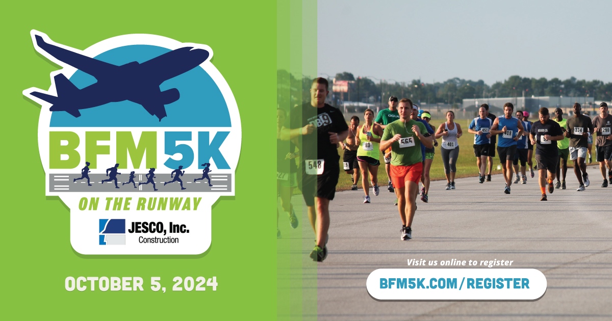 🚨 One month to go! 🚨 Get ready to run the runway at the BFM 5K on October 5th! 🏃‍♂️✈️ Don’t miss this unique race experience. Register now at bfm5k.com! #BFM5K
