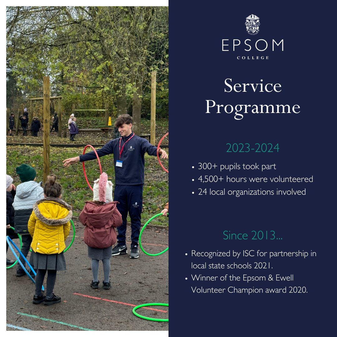 EpsomCollegeUK's tweet image. Happy International Day of Charity! 
We are so proud of our award-winning Service Programme which embeds a commitment to the local community into pupils timetables. Since its establishment in 2013 pupils have volunteered over 29,000 hours that's over £300,000 in social value!