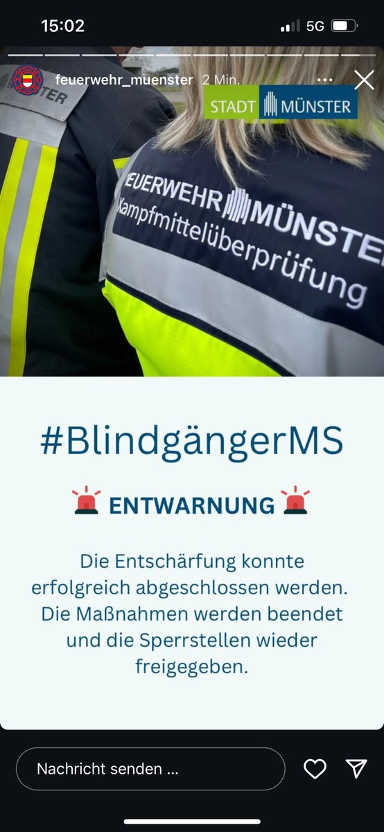 #BlindgängerMS entschärft.

#Münster #Kampfmittel