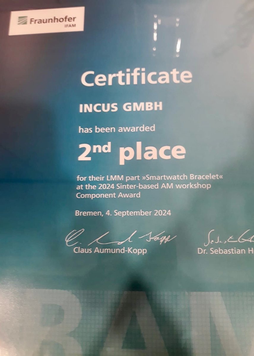 Incus3D's tweet image. We congratulate our team for 2nd place at the Sinter-based AM Workshop Component Award organized by @FraunhoferIFAM! Printed with stainless steel 316L, the bracelet requires no assembly &amp;amp; combines the precision of traditional manufacturing with unmatched design freedom! #incus3d