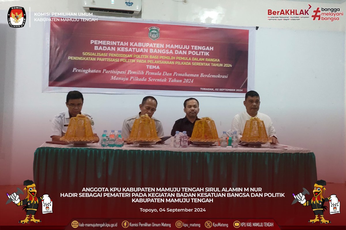 KpuMateng's tweet photo. #TemanPemilih, Anggota KPU Kab. Mamuju Tengah Sirul Alamin M. Nur hadir sebagai pemateri pada kegiatan Sosialisasi Pendidikan Politik Bagi Pemilih Pemula oleh Badan Kesbangpol Mamuju Tengah. Topoyo, 4 September 2024

#KPUMelayani
#PilkadaSerentak2024
#PilkadaMamujuTengah2024 https://t.co/o0P7RjbqG5