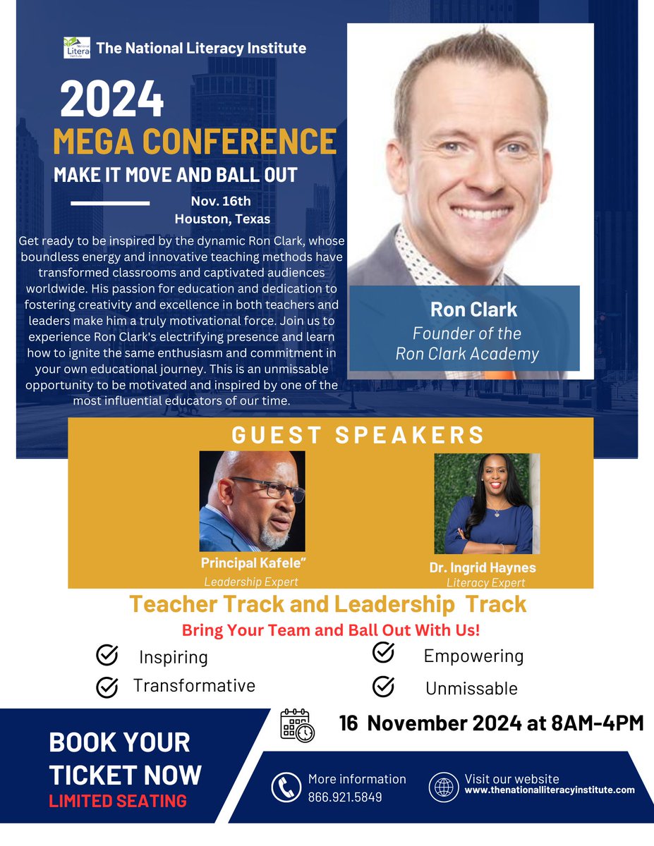 Early Bird Registration Ends Sept. 17th
Mega Conference with Ron Clark Nov. 16th 
Houston, Texas 
#Education, #SchoolDistricts, #Teaching, #ProfessionalDevelopment #EducationMatters, #schoolleaders