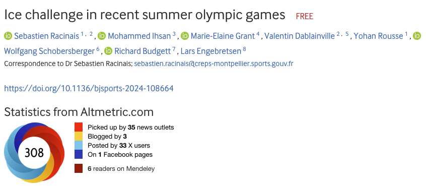 Sebastien Racinais (@ephysiol) on Twitter photo Free in today issue of <a href="/BJSM_BMJ/">British Journal of Sports Medicine (BJSM)</a> (September): This is just an editorial, but already attracted some attention
Stay tuned for upcoming original research by <a href="/ValentinDab/">Valentin Dablainville</a> <a href="/Mery_MT_/">Mariem, PhD</a> and others with data challenging ice usage in for musculoskeletal injury
bjsm.bmj.com/content/58/17/… Free in today issue of <a href="/BJSM_BMJ/">British Journal of Sports Medicine (BJSM)</a> (September): This is just an editorial, but already attracted some attention
Stay tuned for upcoming original research by <a href="/ValentinDab/">Valentin Dablainville</a> <a href="/Mery_MT_/">Mariem, PhD</a> and others with data challenging ice usage in for musculoskeletal injury
bjsm.bmj.com/content/58/17/…