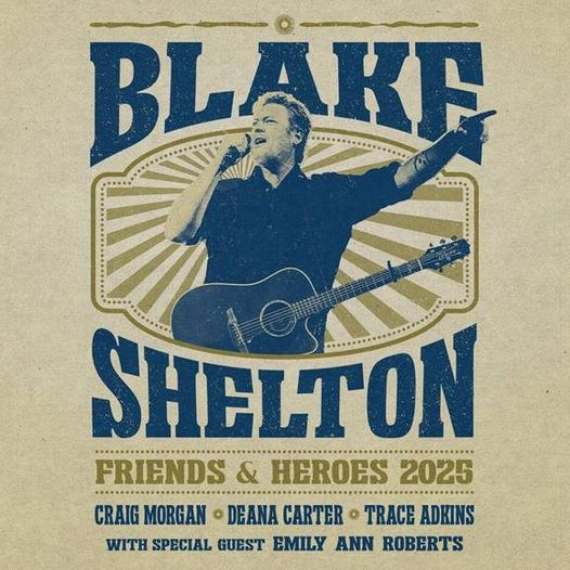 Blake Shelton is coming to Lexington! 🤠

The “Friends &amp; Heroes” Tour features performances by Craig Morgan, Deana Carter, Trace Adkins, and Emily Ann Roberts

The general on-sale of tix will start on Friday, September 13 at 10 a.m.