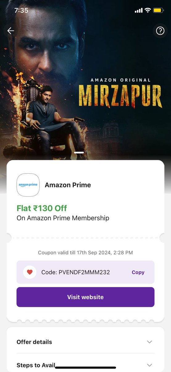 AtoZTechDeals's tweet photo. Phonepe Amazon Prime Offer :   

Get Rs.130 Off on Amazon Prime Membership Just for Rs.5   

1. Go to Phonepe —> Live Deals. 
2. Click on Live Deals and Scroll to Right and You will find Rs.130 Off on Amazon Prime Membership. 
3. Buy it for Rs.5 https://t.co/lokK0NCOYy