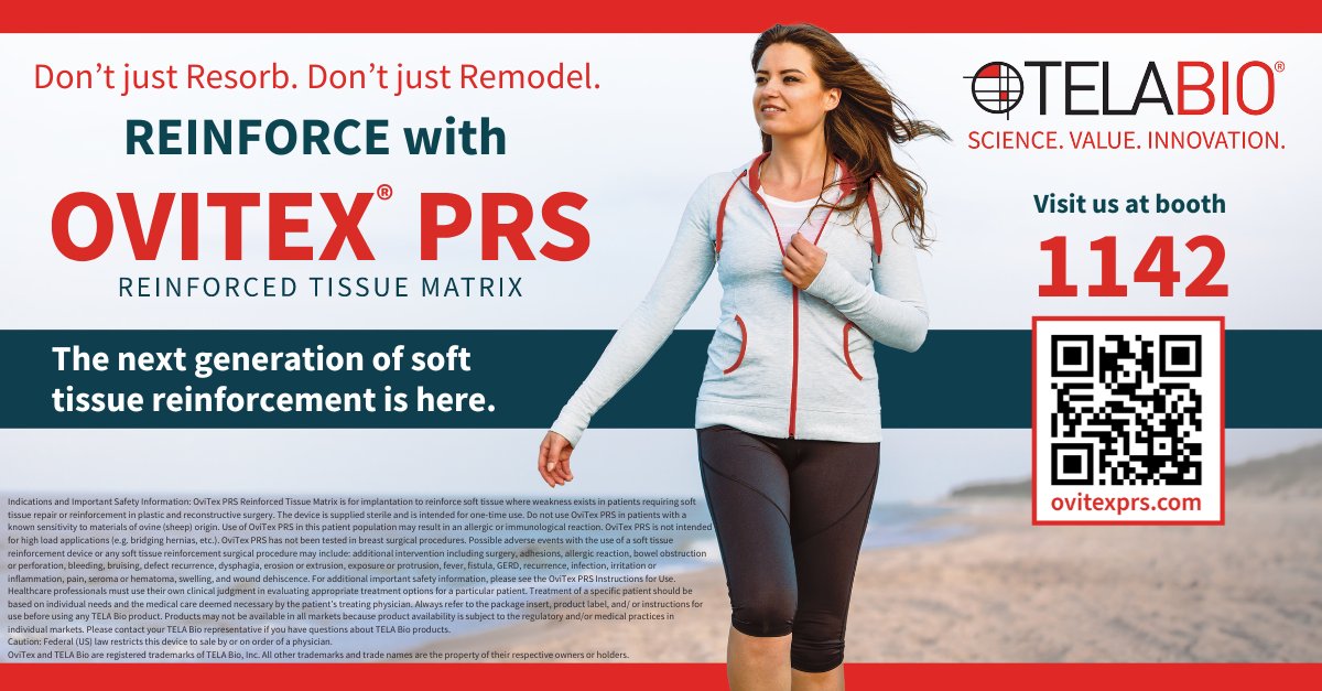 TELABioInc's tweet image. Heading to #ASPS Plastic Surgery the Meeting this month? Discover OviTex® PRS - the only reinforced biologic designed specifically for plastic and reconstructive surgery. Visit us at booth 1142 to get hands-on experience with this innovative technology!