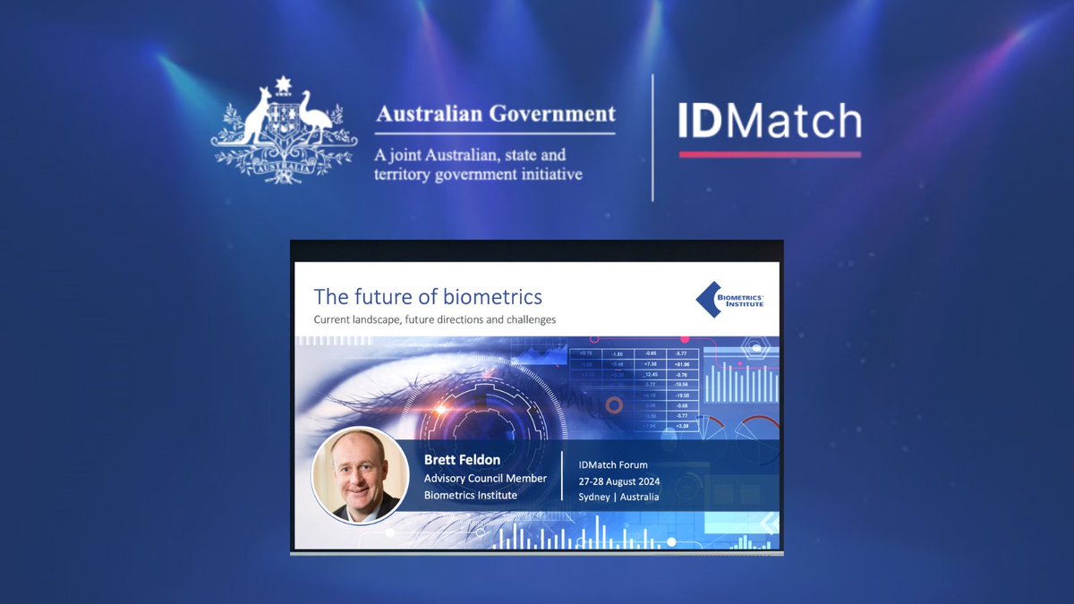 Our Head of the Biometrics Institute’s Digital Identity Expert Group, Brett Feldon discussed the future of biometrics &amp; responsible implementation at IDMatch Forum in Sydney. Learn best practices at bit.ly/biometric-tools.

#responsiblebiometrics #digitalidentity