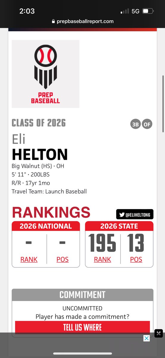Thankful to be recognized as a top 15 player in the state at my position working to get better everyday!! <a href="/weldyprep/">Kyle Weldon</a> <a href="/PrepBaseballOH/">Prep Baseball Ohio</a>