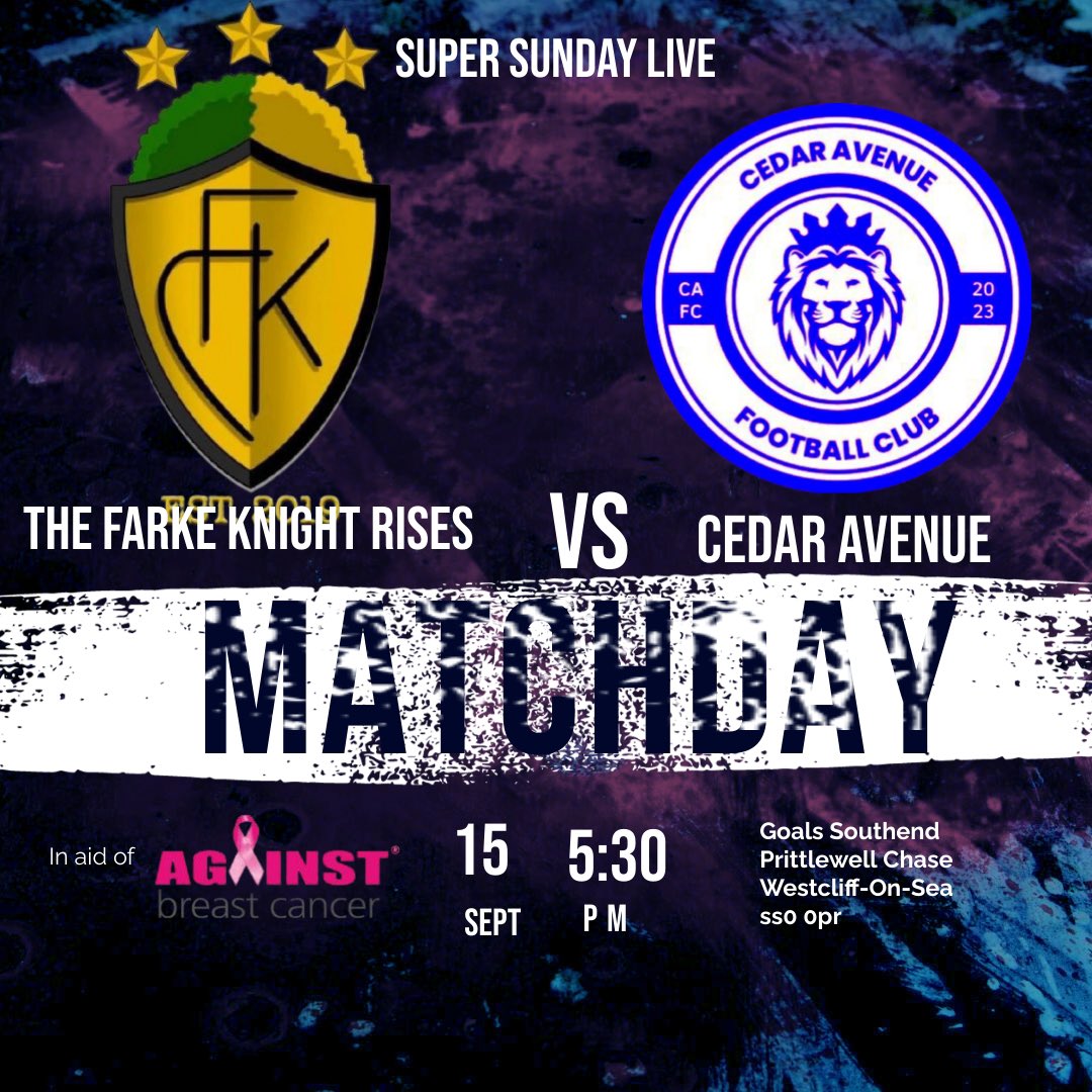 Up next for the Avenue:

We make a short trip to Southend to take on <a href="/FarkeKnights/">The Farke Knight Rises 💛🖤</a> in aid of <a href="/againstbc/">abdulsomedsadat on hackerone here</a> in what should be a great game for an even greater cause 💜🤍