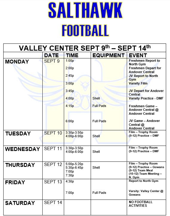 Valley Center  Sept 9th-Sept 14th