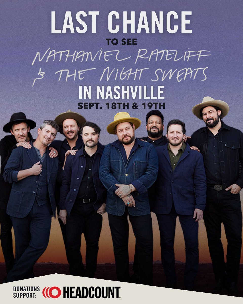 Nathaniel Rateliff (@nrateliff) on Twitter photo Last Chance to support @headcountorg and enter to win a trip to Nashville for two nights of our co-headline show with <a href="/mymorningjacket/">my morning jacket</a>! Prize package includes:✈️ Round trip travel for 2 and a 3-night hotel stay🎫 Two premium seats at the <a href="/Ascend_amp/">Ascend Amphitheater</a> show. fandiem.com/nathaniel Last Chance to support @headcountorg and enter to win a trip to Nashville for two nights of our co-headline show with <a href="/mymorningjacket/">my morning jacket</a>! Prize package includes:✈️ Round trip travel for 2 and a 3-night hotel stay🎫 Two premium seats at the <a href="/Ascend_amp/">Ascend Amphitheater</a> show. fandiem.com/nathaniel