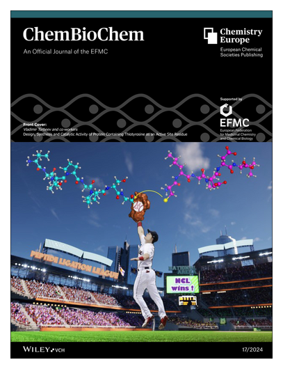 #OnTheCover Design, Synthesis and Catalytic Activity of Protein Containing Thiotyrosine as an Active Site Residue (ChemBioChem 17/2024) (V. Torbeev et al.)  onlinelibrary.wiley.com/doi/10.1002/cb…