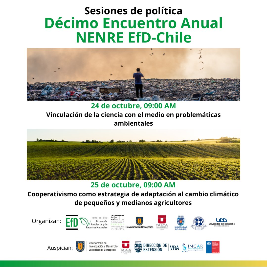 📢 ¡Atención! El plazo para enviar trabajos al Décimo Encuentro Anual de <a href="/EfD_Chile/">Economía Ambiental</a> finaliza el 9 de septiembre. Envíen sus propuestas aquí: bit.ly/3AAqvHq. El evento será presencial y virtual en <a href="/UTalca/">Universidad de Talca</a> Campus Colchagua, el 24 y 25 de octubre. ¡No se lo pierdan! 🌎