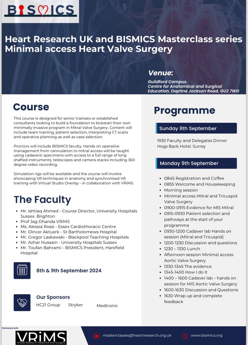 Looking forward to the third MIS cardiac surgery workshop based in Sussex- using the new medical school facility Guildford campus. Oversubscribed but please look out for the next one if interested