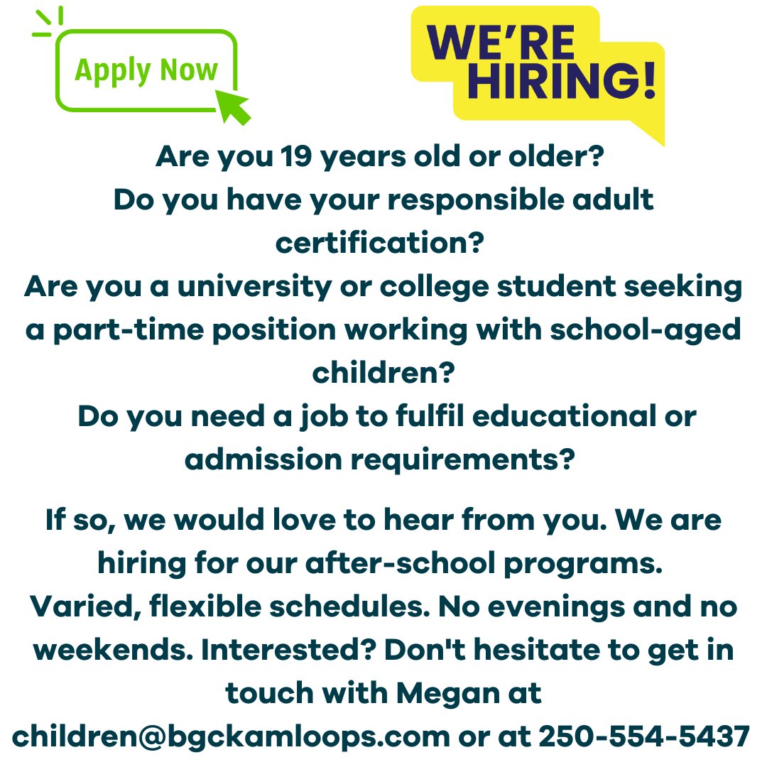 Join our team! We are hiring in our children's programming and would love to hear from you!