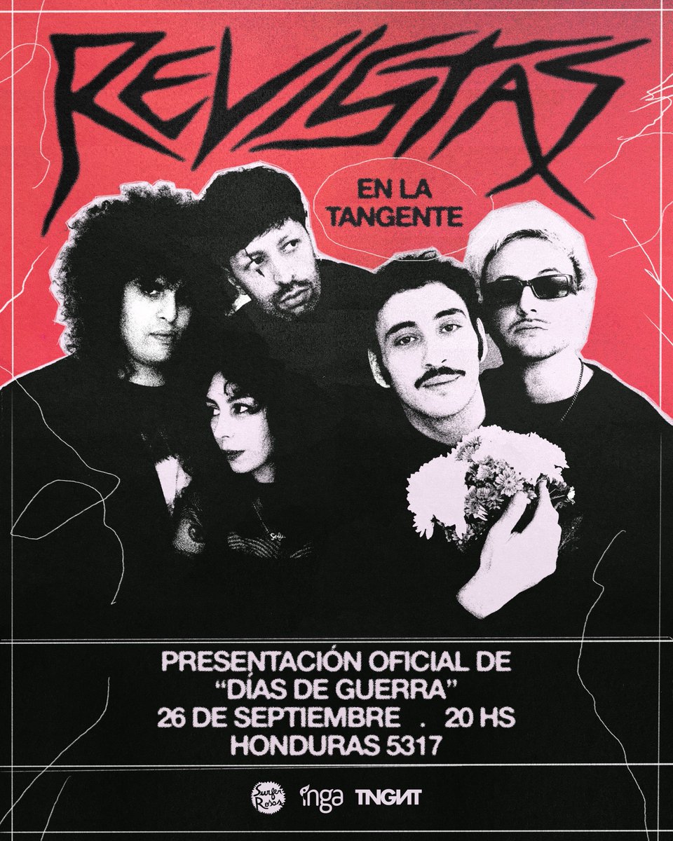 REVISTAS PRESENTA SU ULTIMO DISCO
“DIAS DE GUERRA” EN LA TANGENTE EL 26/9
El 26 de septiembre, Revistas presenta su último disco de estudio titulado "Días de guerra" en La Tangente. 
Días de guerra es un disco cargado de emociones y declaraciones poderosas
tickets.latangente.com.ar/musica/revistas