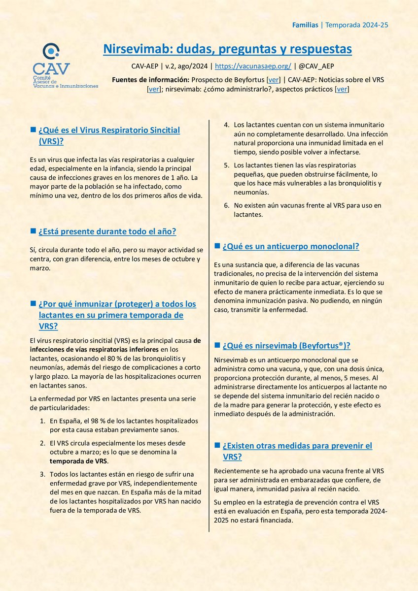 Nirsevimab: dudas, preguntas y respuestas actualizadas para las familias, temporada 2024-2025.
vacunasaep.org/profesionales/…🧵👇 (1/4)