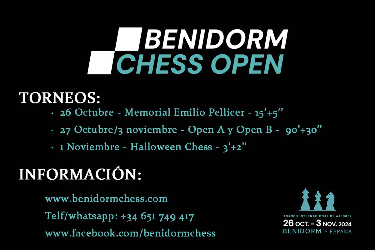 alfonsovdc's tweet photo. Les échecs n'ont pas d'âge au Benidorm Chess Open 2024, où jeunes et moins jeunes s'affrontent pour la victoire. 
Ce n'est pas seulement l'argent qui compte, mais le plaisir du jeu qui nous rassemble tous !

https://t.co/RJeYjbX1oT

#Échecs
#ChessOlympiad 
#échecsqualité https://t.co/Av7XOAPocB