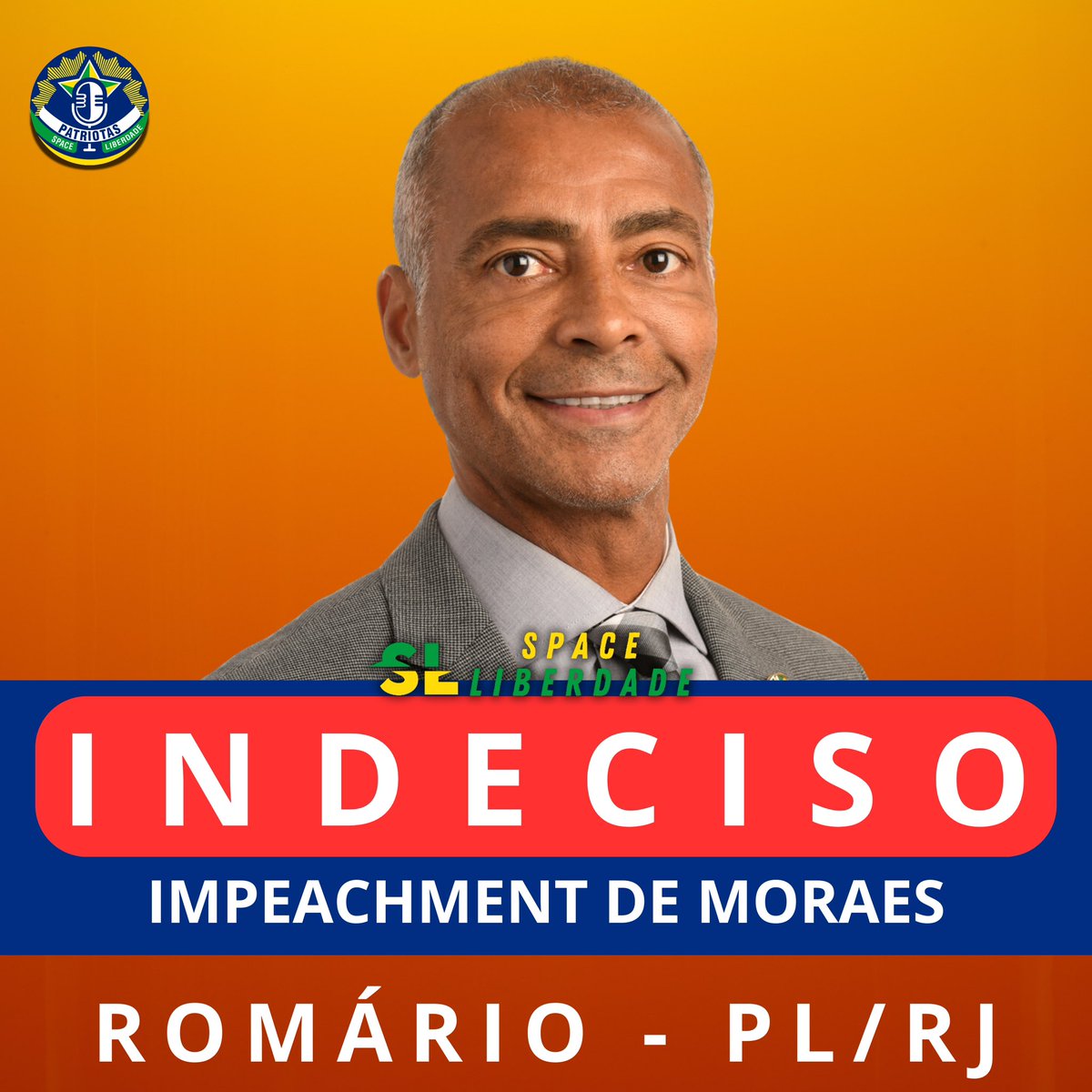 NewsLiberdade's tweet photo. 🚨URGENTE - Senador Romário, que se elegeu nas costas da direita bolsonarista, ainda não se posicionou sobre como irá votar no impeachment de Alexandre de Moraes!

➡️ cobre o senador em suas redes sociais! https://t.co/6pdmFMfbGg