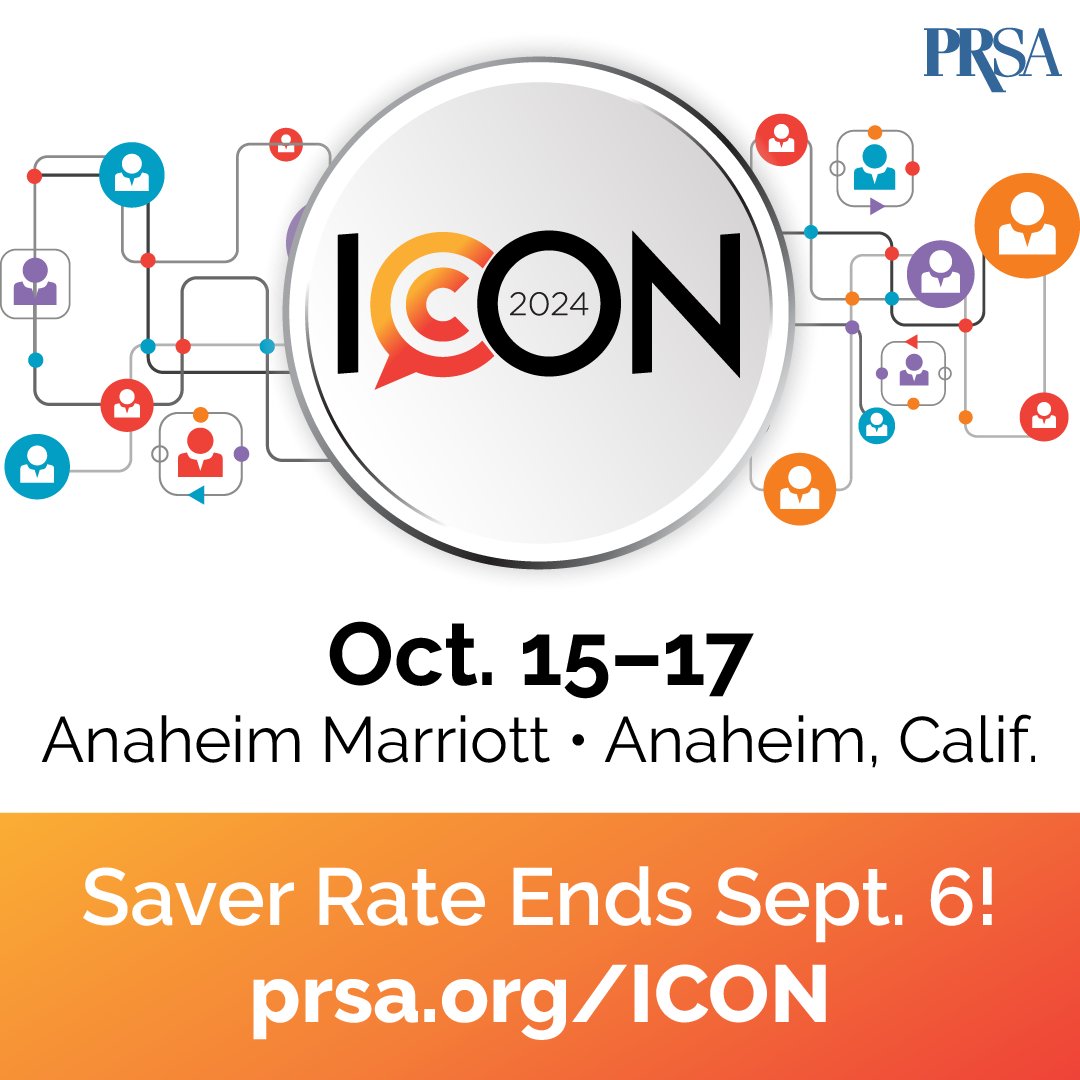 PRSALA's tweet image. Don’t miss out on the special Saver Rate before it ends this Friday! Join industry thought leaders at the biggest &amp;amp; best event of the year for PR and communications pros — ICON 2024, Oct. 15-17 in Anaheim, CA.  prsa.org/conferences-an…
#Icon24 #PRconference #PublicRelations