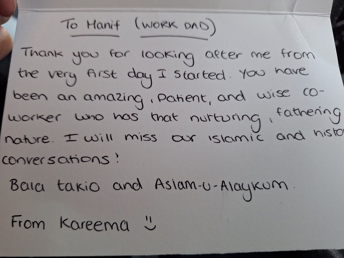 Sad to see our lovely front office receptionist Kareema leave us today, she moves on to complete a masters degree. I was very honoured to receive a wonderful card from her, describing our working relationship. I wish her the very best in her new role.