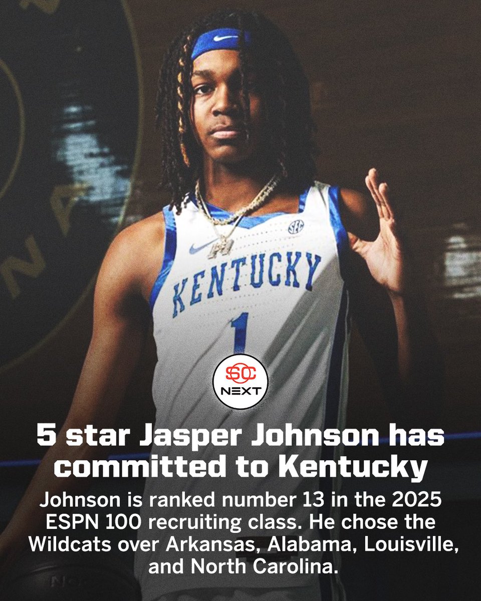 5⭐️ Jasper Johnson (no. 13 ESPN 100) has committed to Kentucky! 

<a href="/BruhJasperJ/">Jasper Johnson</a> | <a href="/KentuckyMBB/">Kentucky Men’s Basketball</a>