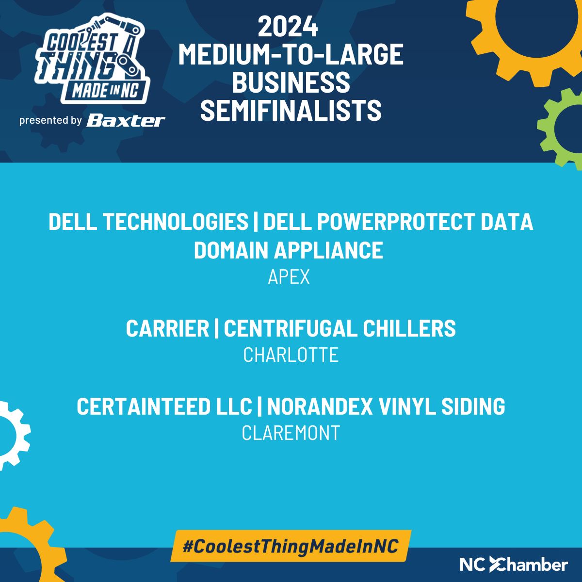 NCChamber's tweet image. Meet your #CoolestThingMadeInNC semifinalists! Out of an incredible pool of nominees, 31 semifinalists have been selected — 15 from the small business category and 16 from the medium-to-large business category. These contenders are one step closer to winning the coveted title,…