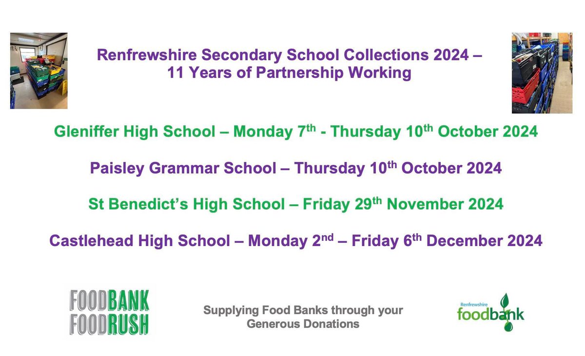 It’s great to have <a href="/Paisley_Grammar/">Paisley Grammar School</a>  joining us again this year for their collection on Thursday 10th October 2024.