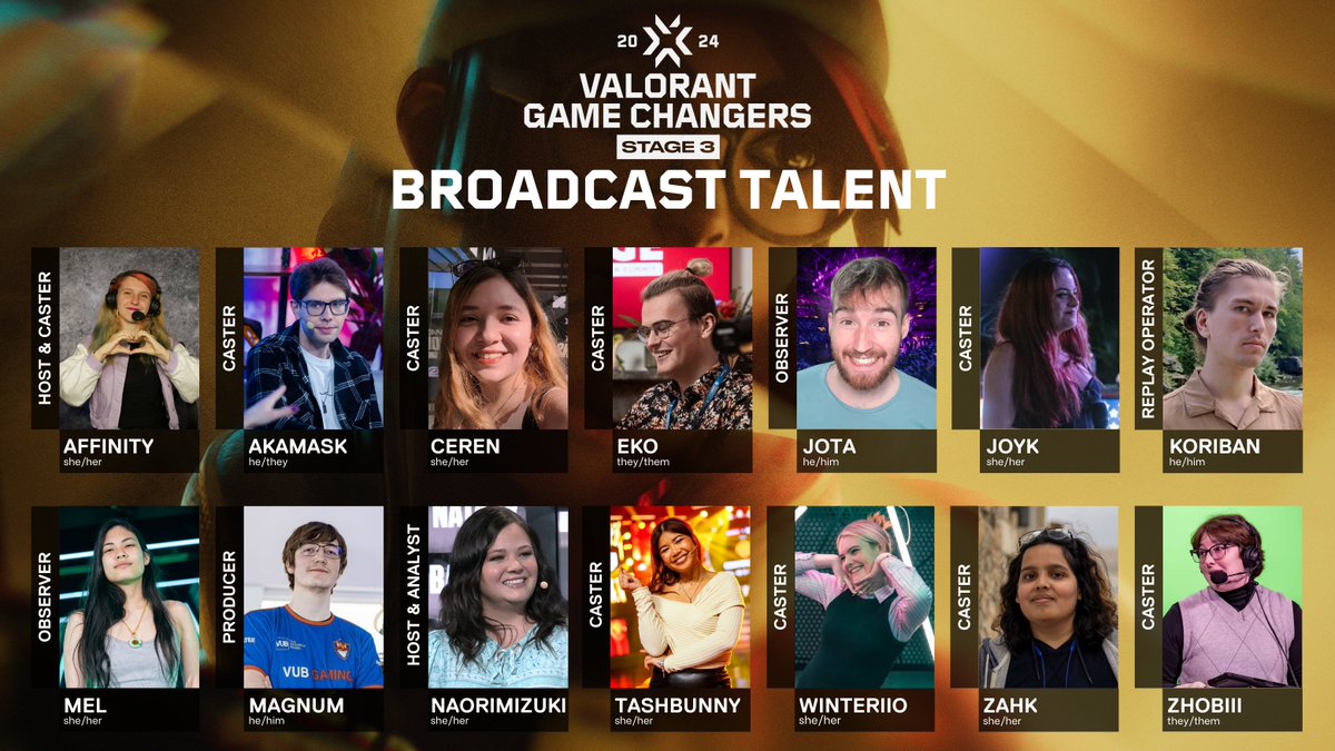 Introducing the broadcast talent for #VCTGameChangersEMEA Stage 3! 💛

Tune in to ttv/dive_gg tomorrow at 17:00 CEST to catch the live action!