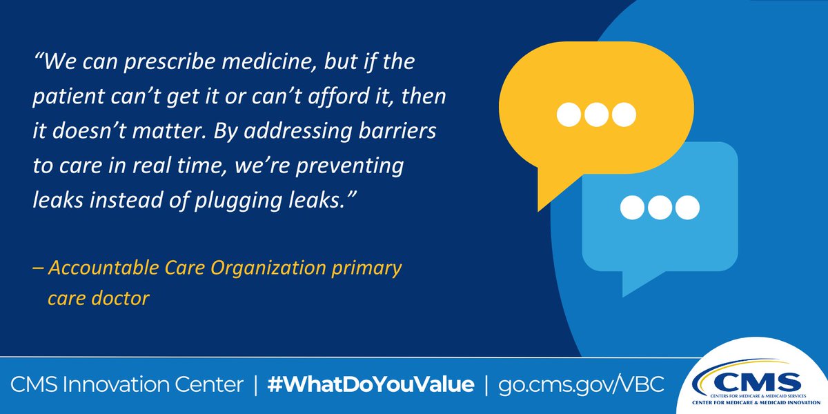 CMSinnovates's tweet image. #WhatDoYouValue? According to one family doctor practicing #valuebasedcare, it’s collaboration with social workers and case managers to address the unique needs of her patients and keep them out of the hospital. #ValueBasedCare Read more: go.cms.gov/pc-story
