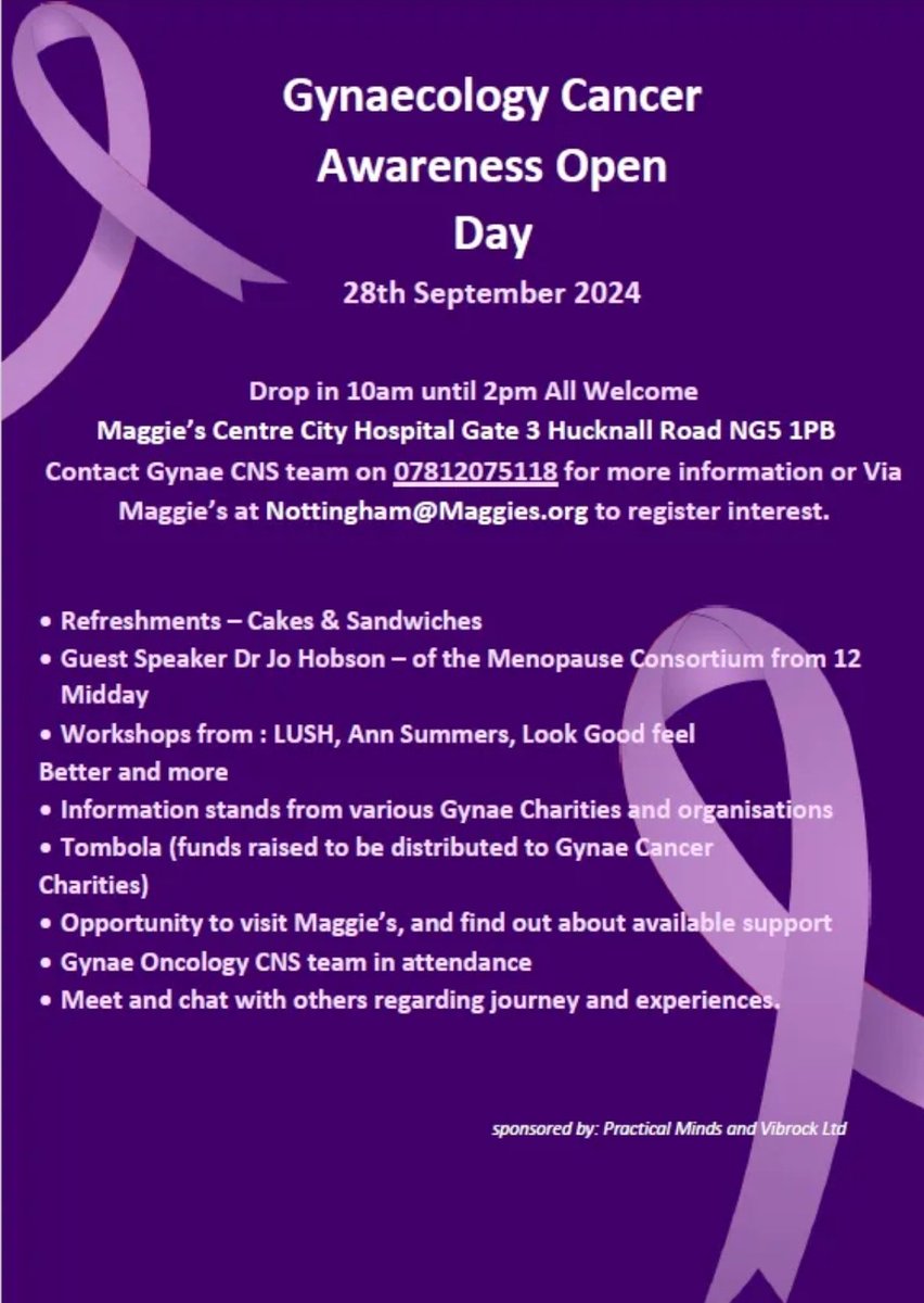 SAVE THE DATE:
Gynaecology Cancer Awareness Open Day. 28th September 2024.