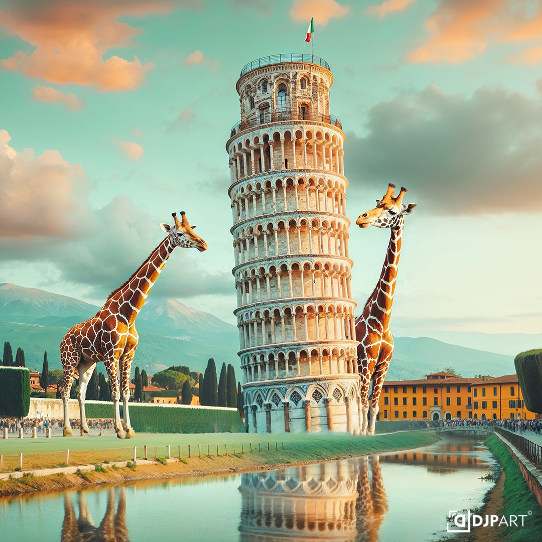 djp_art's tweet photo. Giraffe Travel 🦒✈️
Quand les girafes jouent les touristes, en visite à la Tour de Pise.
#djpart #AI #AiArt #AiArtist #DigitalArtist #DigitalArt #aiartcommunity https://t.co/VyHyZnzfjD