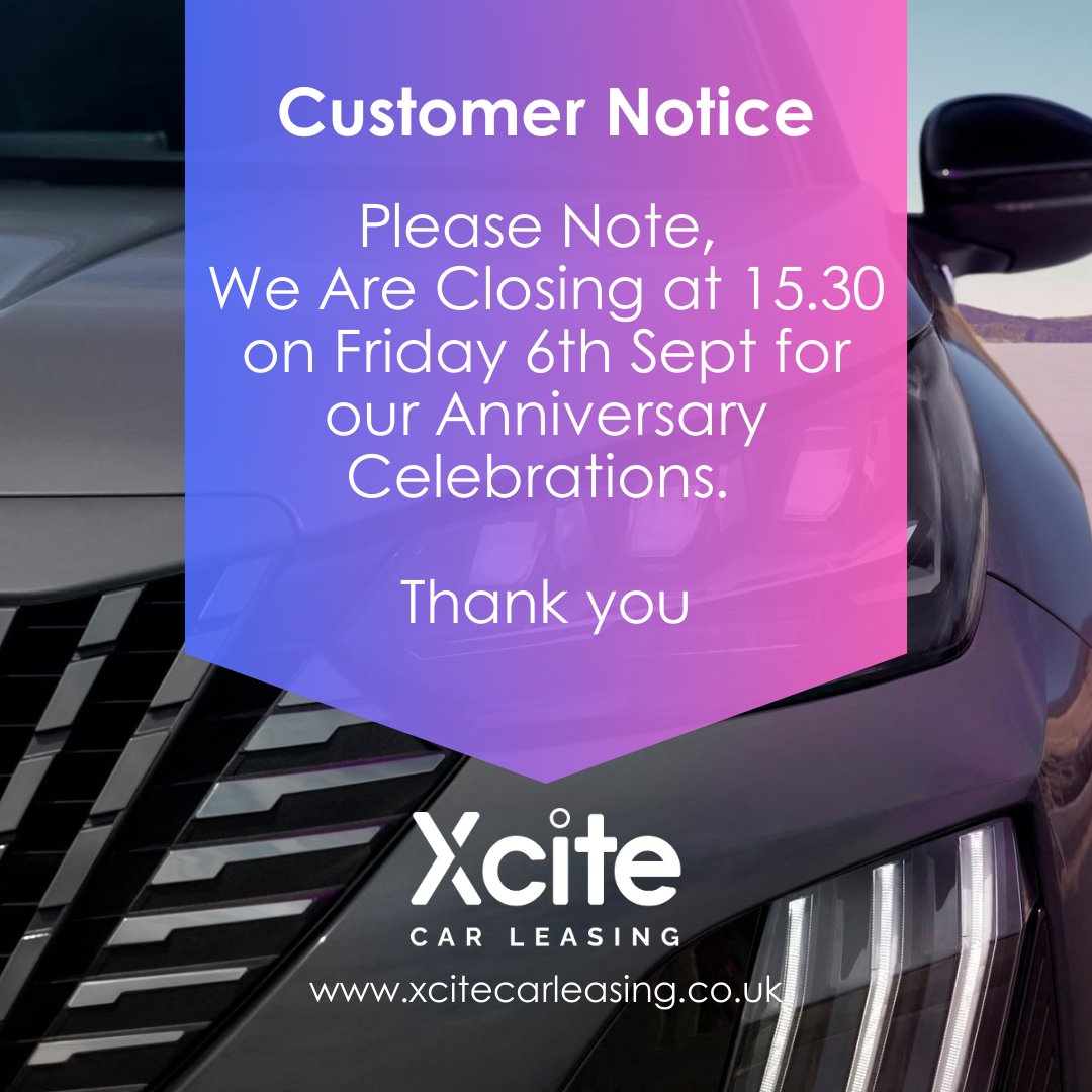 📢 Early Closure: Friday, 6th Sept

We'll be closing at 3:30 PM to celebrate Wessex Fleet’s 20th Anniversary! 🎉 

Our team will be on an evening cruise 🛥🥂 

Back to business as usual on Monday!

#WorkAnniversary