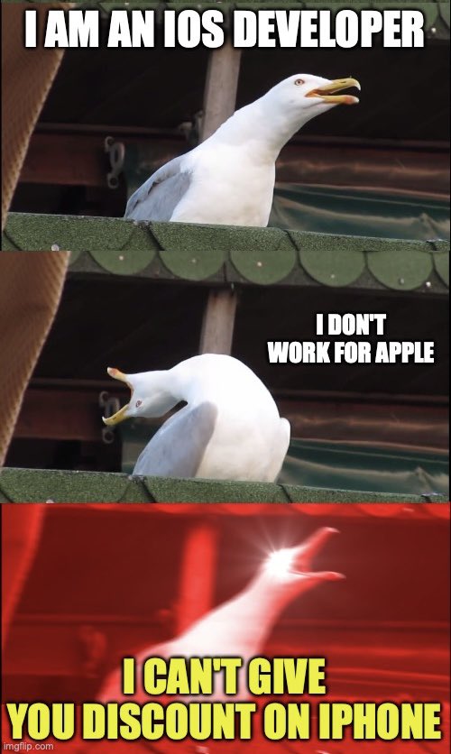 rishixcode's tweet image. So my cousin just found out I’m an iOS developer and immediately asked if she could use my employee discount to buy an iPhone 😂.
I had to break it to her that I don’t work for Apple. If I did, trust me, I wouldn’t be using a 4-year-old iPhone 😅📱.
#ios #developer #apple
