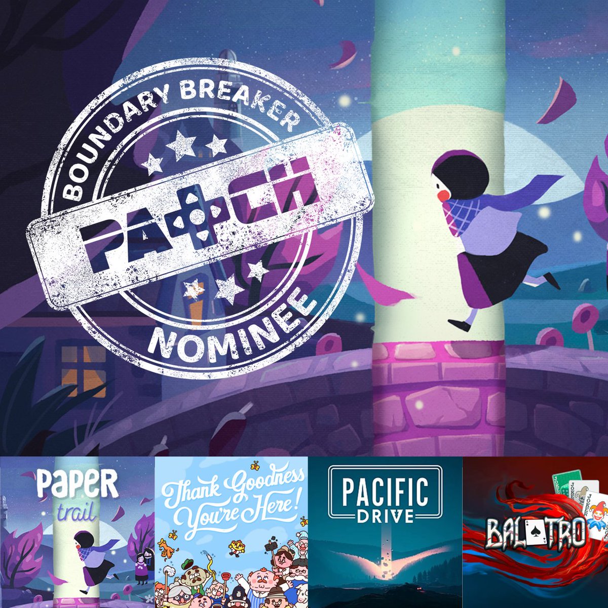 NewfangledGames's tweet photo. Woo we're nominated for the @thepatchmag Boundary Breaker award! Alongside some absolutely amazing games. Super honoured! https://t.co/nTgKHQg8pQ