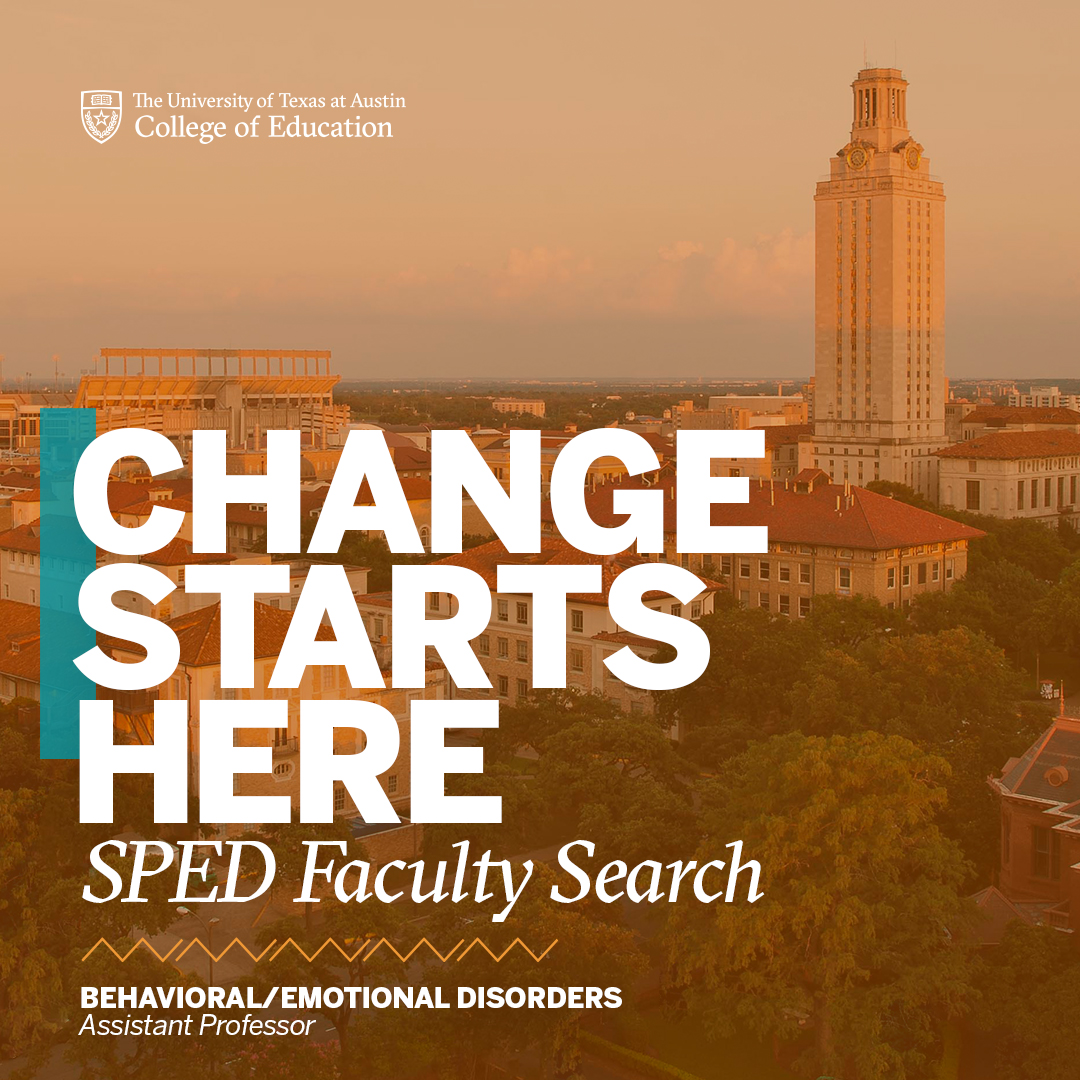 Sarah Powell (@sarahpowellphd) on Twitter photo Come join our faculty <a href="/UTAustin/">UT Austin</a>! Our Department of Special Education is hiring an Assistant Professor with a focus on emotional and behavioral disorders. apply.interfolio.com/153236 <a href="/utexascoe/">College of Education</a> <a href="/PODSpecialEd/">POD - Special Education Faculty Jobs</a> Come join our faculty <a href="/UTAustin/">UT Austin</a>! Our Department of Special Education is hiring an Assistant Professor with a focus on emotional and behavioral disorders. apply.interfolio.com/153236 <a href="/utexascoe/">College of Education</a> <a href="/PODSpecialEd/">POD - Special Education Faculty Jobs</a>