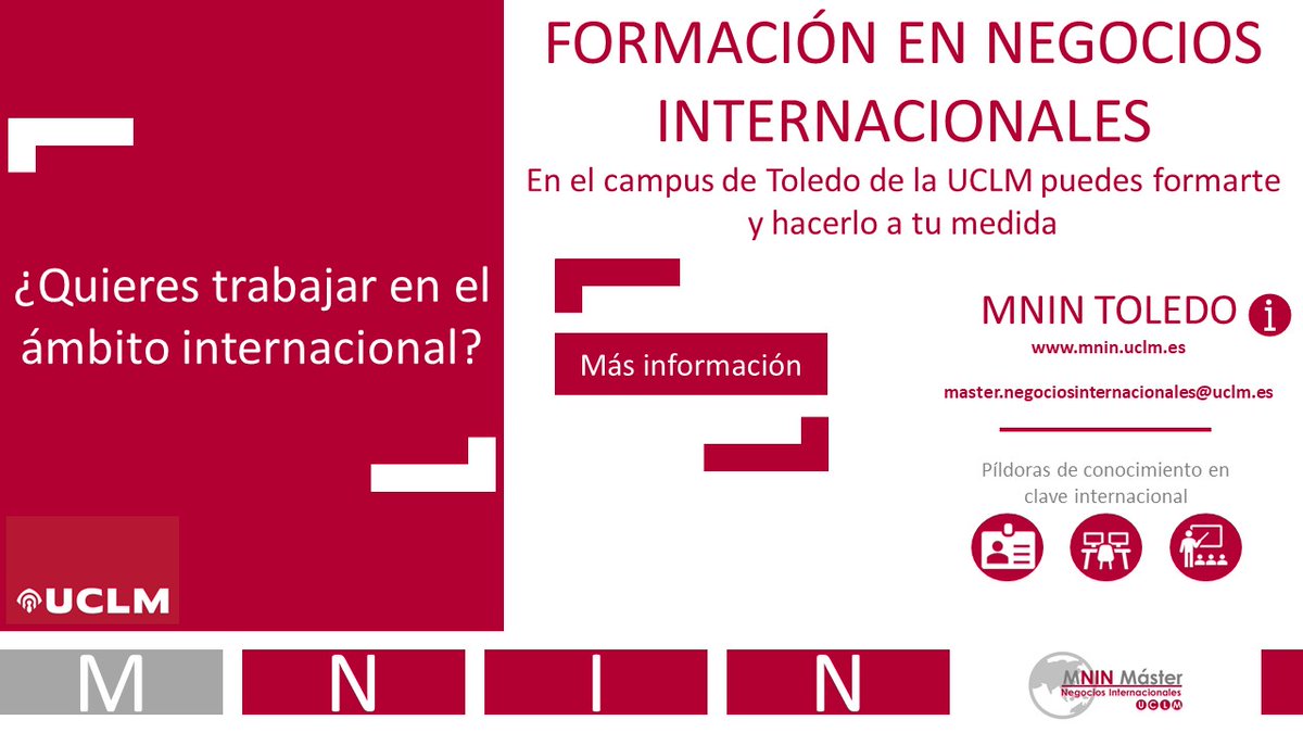 MNIN Toledo UCLM
<a href="/MNINToledo/">MNIN Toledo UCLM</a>
!Anímate a cursar el Máster en Negocios Internacionales de Toledo MNIN! Una gran oportunidad para lanzarte al mundo profesional en el ámbito internacional @Catedra_IDCE <a href="/FundacionECR/">Fundación Eurocaja Rural</a> @ipex_clm <a href="/_CECAM/">CECAM</a> <a href="/fedetoempresas/">Fedeto</a> @ICEX en #CLM