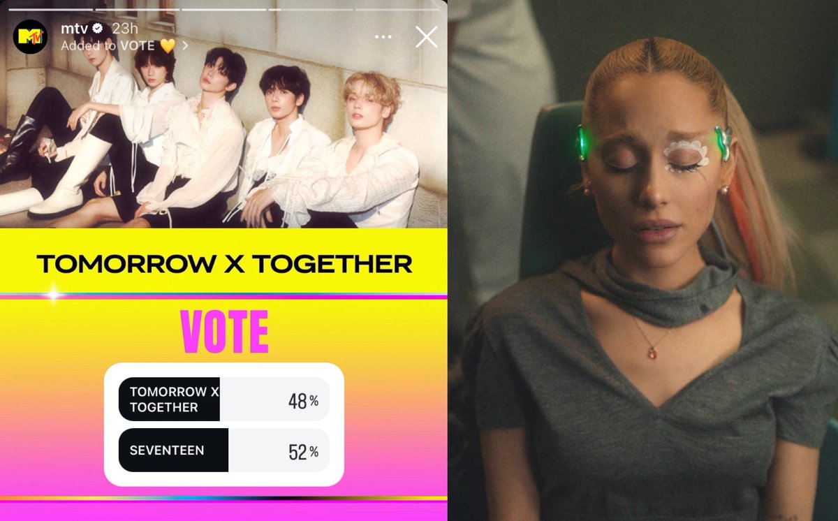 AGSpotifyData's tweet photo. 🚨VOTING COLLAB🚨

🔸MOAS are voting for Ariana Grande &amp; ‘we can’t be friends’

🔹ARIANATORS, go to MTV’s Instagram stories (link below) &amp; vote for TXT

Send proof of voting in the replies!

🔗 https://t.co/D0UV2GZPN9

#VMAs #TXT #Ariana #TOMORROW_X_TOGETHER #ArianaGrande #VMA https://t.co/CCosk3GdG6