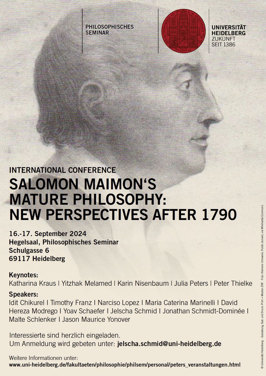 A rare occasion: an international conference on Salomon Maimon in Germany. We will celebrate work on the new Maimon complete edition, in German and Hebrew, and the first English translation of his 1794 'Essay on a New Logic or Theory of Thinking'. Online attendance is possible.
