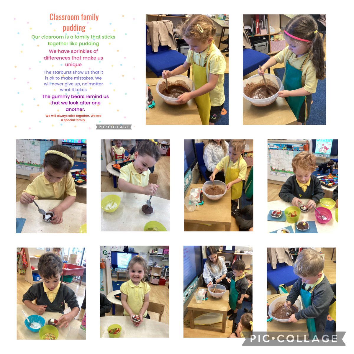 ReceptionTSP's tweet image. Our class is a family 💚 Today, we made a delicious ‘classroom family pudding’. This helped us to remember how special we are and how to look after one another in Reception class. What fun we have had! #PSED ⭐️