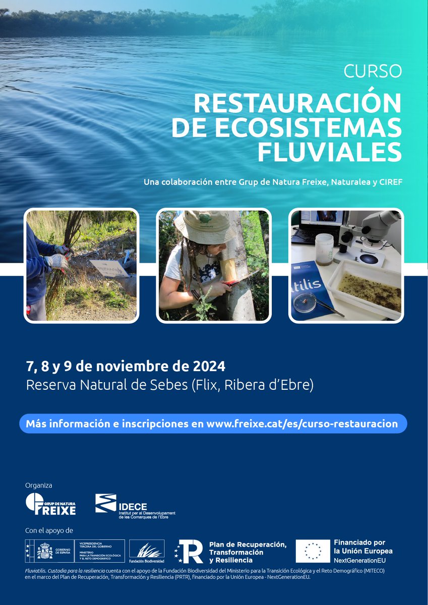 Centro Ibérico de Restauración Fluvial - CIREF (@cirefluvial) on Twitter photo 📢 Plazas disponibles para el Curso de Restauración de Ecosistemas Fluviales que hemos diseñado junto a Naturalea y <a href="/gnfreixe/">Grup de Natura Freixe</a>
🗓️ 7, 8 y 9 de noviembre de 2024
📍Reserva Natural Sebes, Flix, Ribera d’Ebre
Aprovecha el precio reducido hasta el 8 sept. 👇
freixe.cat/es/curso-resta… 📢 Plazas disponibles para el Curso de Restauración de Ecosistemas Fluviales que hemos diseñado junto a Naturalea y <a href="/gnfreixe/">Grup de Natura Freixe</a>
🗓️ 7, 8 y 9 de noviembre de 2024
📍Reserva Natural Sebes, Flix, Ribera d’Ebre
Aprovecha el precio reducido hasta el 8 sept. 👇
freixe.cat/es/curso-resta…