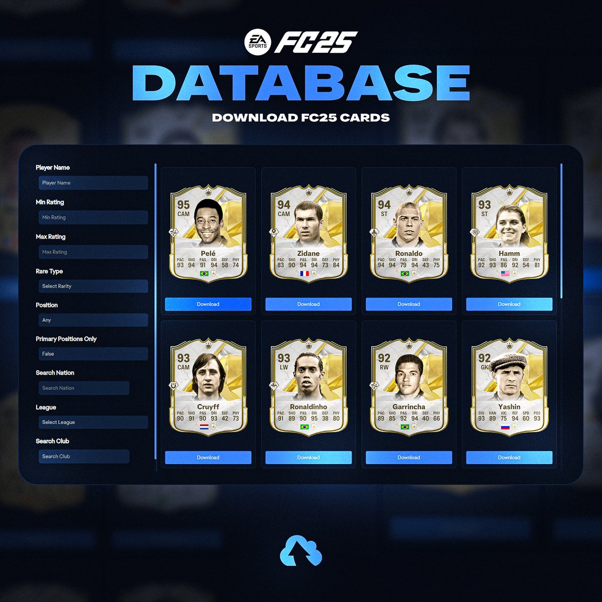Futgraphics_'s tweet image. 🚨HUUUGEEE NEW FEATURE
We are introducing Fugraphics FC 25 card database! 🔥
Simply search for any card you want through any of the filters and download the png card! ✅
Simple as that😉
Available now on futgraphics.com! 👀