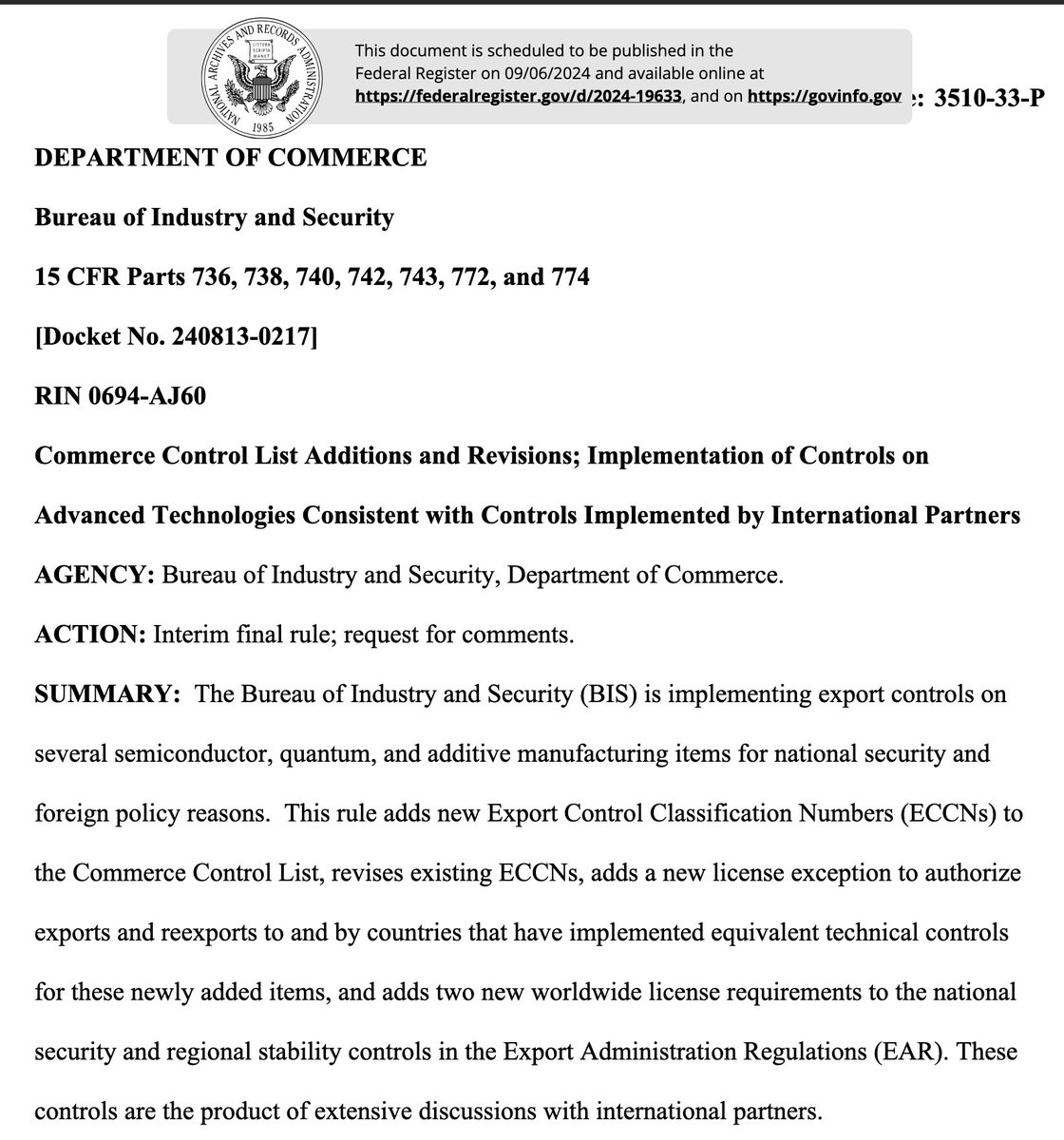 Travis_Sch's tweet image. I think the link is wrong in that PR -- I believe the relevant link is below, which is suppose to go live tomorrow

federalregister.gov/public-inspect…

#QuantumComputing #ExportControl #USG #Export