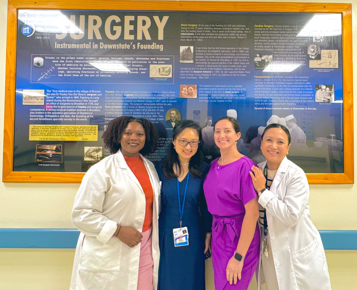 DownstateSurg's tweet photo. 🤩#Surgery #Residents and #researchers (Left->Right) Dr. Jodi-Ann Edwards PGY4 @ja_edwards_md, Dr. Yi “Eve” Song PYG5 @YiSong3188, Dr. Marla Sacks PGY5, Dr. Crisanta Ilagan PGY5, and MS4 Emmanuella Laguerre spotted after Foundations lecture. @KougiasP https://t.co/YofCwl88pp