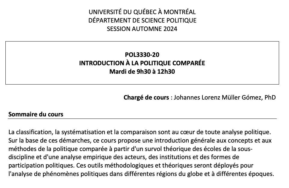 Johannes Müller Gómez (@jomullergomez) on Twitter photo C’est la rentrée ! Ravi d’enseigner le cours d’introduction à la politique comparée <a href="/SciencePo_UQAM/">SciencePo UQAM</a> cet automne. Hâte des échanges et débats avec les étudiant-es ! 🎓🧑🏫🌐 C’est la rentrée ! Ravi d’enseigner le cours d’introduction à la politique comparée <a href="/SciencePo_UQAM/">SciencePo UQAM</a> cet automne. Hâte des échanges et débats avec les étudiant-es ! 🎓🧑🏫🌐