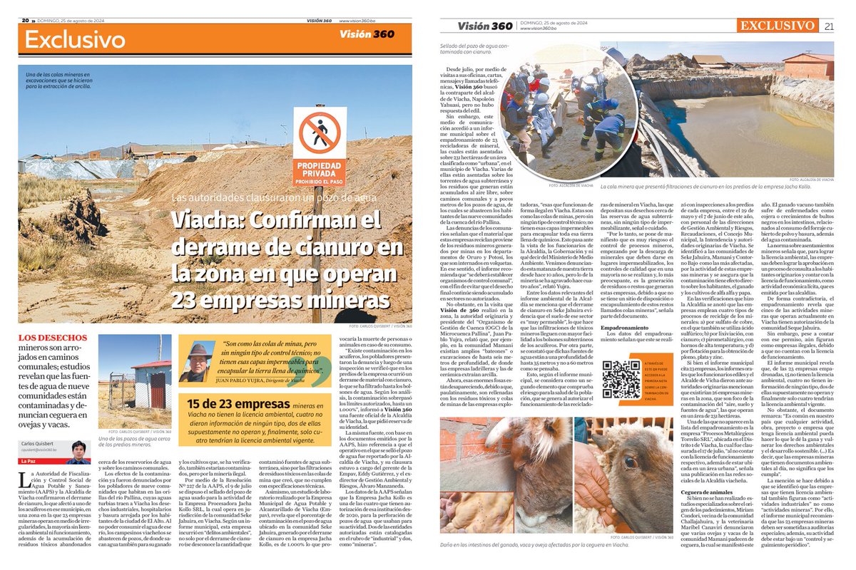 vision360_bo's tweet photo. 🟠 #Visión360 | ¿Sabías que uno de nuestros trabajos de investigación desencadenó en la clausura de una empresa minera y la movilización de una población para proteger sus afluentes? 
En este hilo te contamos cómo una serie de notas sobre la contaminación en Viacha (un municipio de Bolivia) provocó que las autoridades tomaran medidas para enfrentar la contaminación, que incluye el flujo de cianuro por afluentes subterráneos. #Bolivia #Contaminación @Fperiodismo