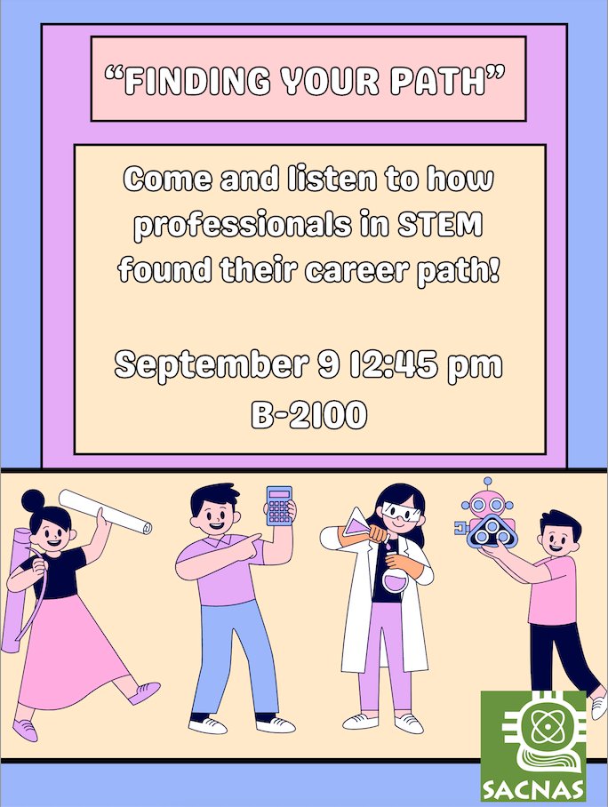 Misael Romero-Reyes (@romero_reyes_m) on Twitter photo Still figuring out college life? The first step to figuring out your major/career is hearing from those in the field! SACNAS <a href="/GeorgiaGwinnett/">Georgia Gwinnett College</a> is excited to host a panel of faculty from various #STEM degrees to share their insights. Sept 9th, 12:45pm, B-2100. See you there! Still figuring out college life? The first step to figuring out your major/career is hearing from those in the field! SACNAS <a href="/GeorgiaGwinnett/">Georgia Gwinnett College</a> is excited to host a panel of faculty from various #STEM degrees to share their insights. Sept 9th, 12:45pm, B-2100. See you there!